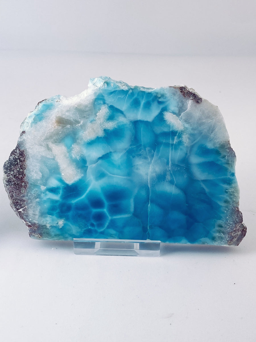 ◯larimar◯ Tumbled Larimar Slice - Larimar Tumbled Stone Slice - Grade