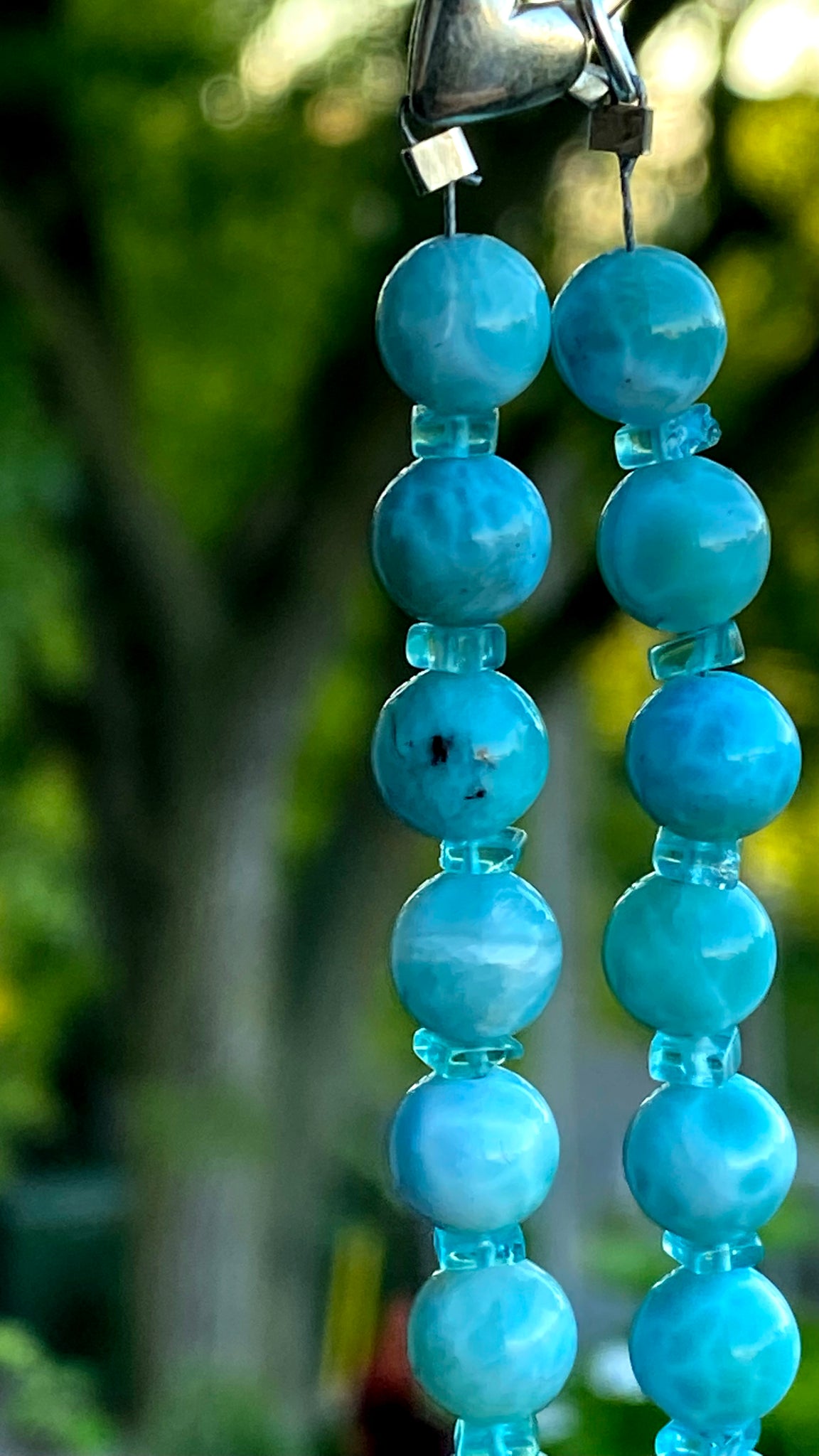 Larimar + Apatite + Heart Charm - round bead