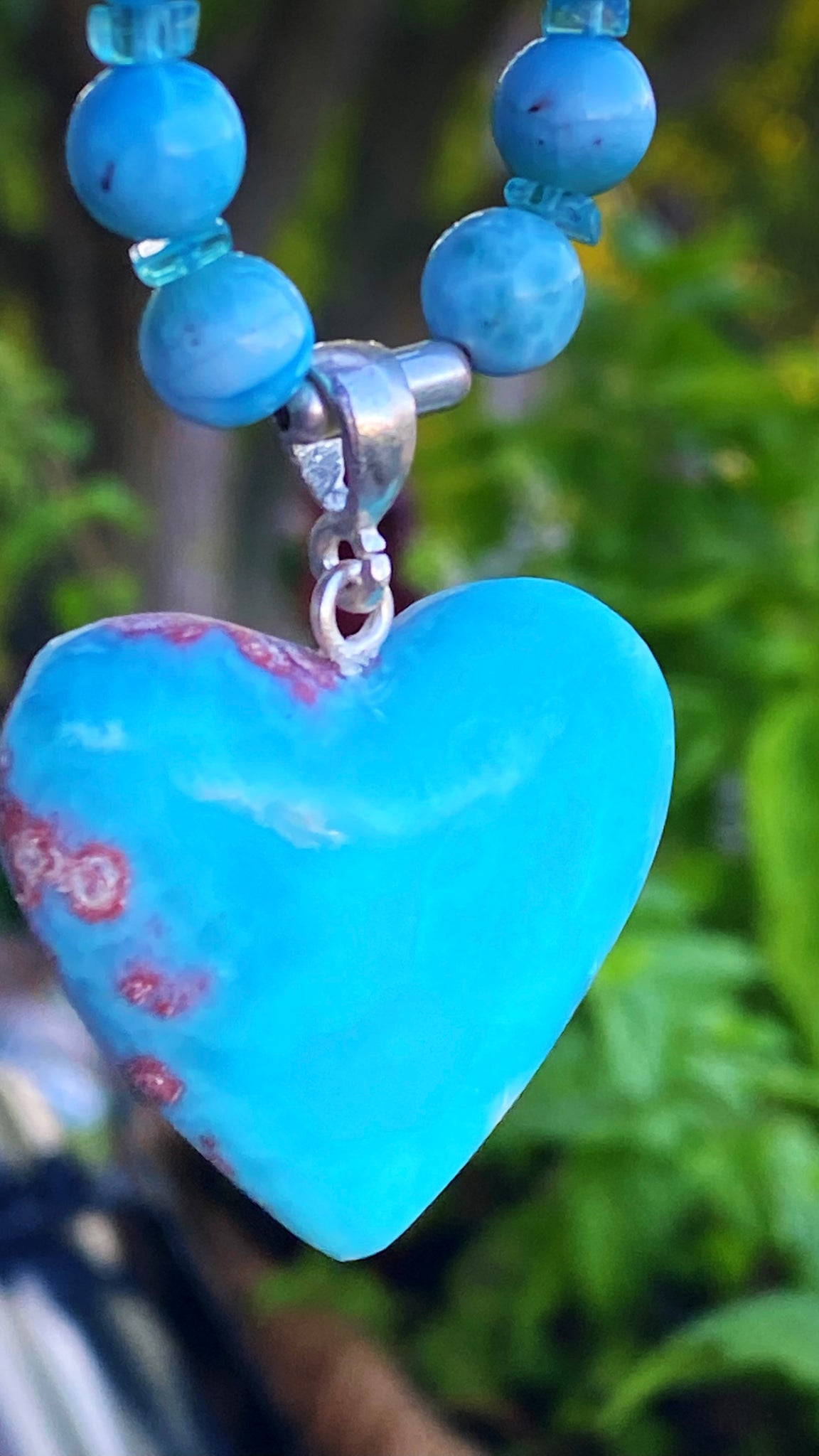 Larimar + Apatite + Heart Charm - round bead