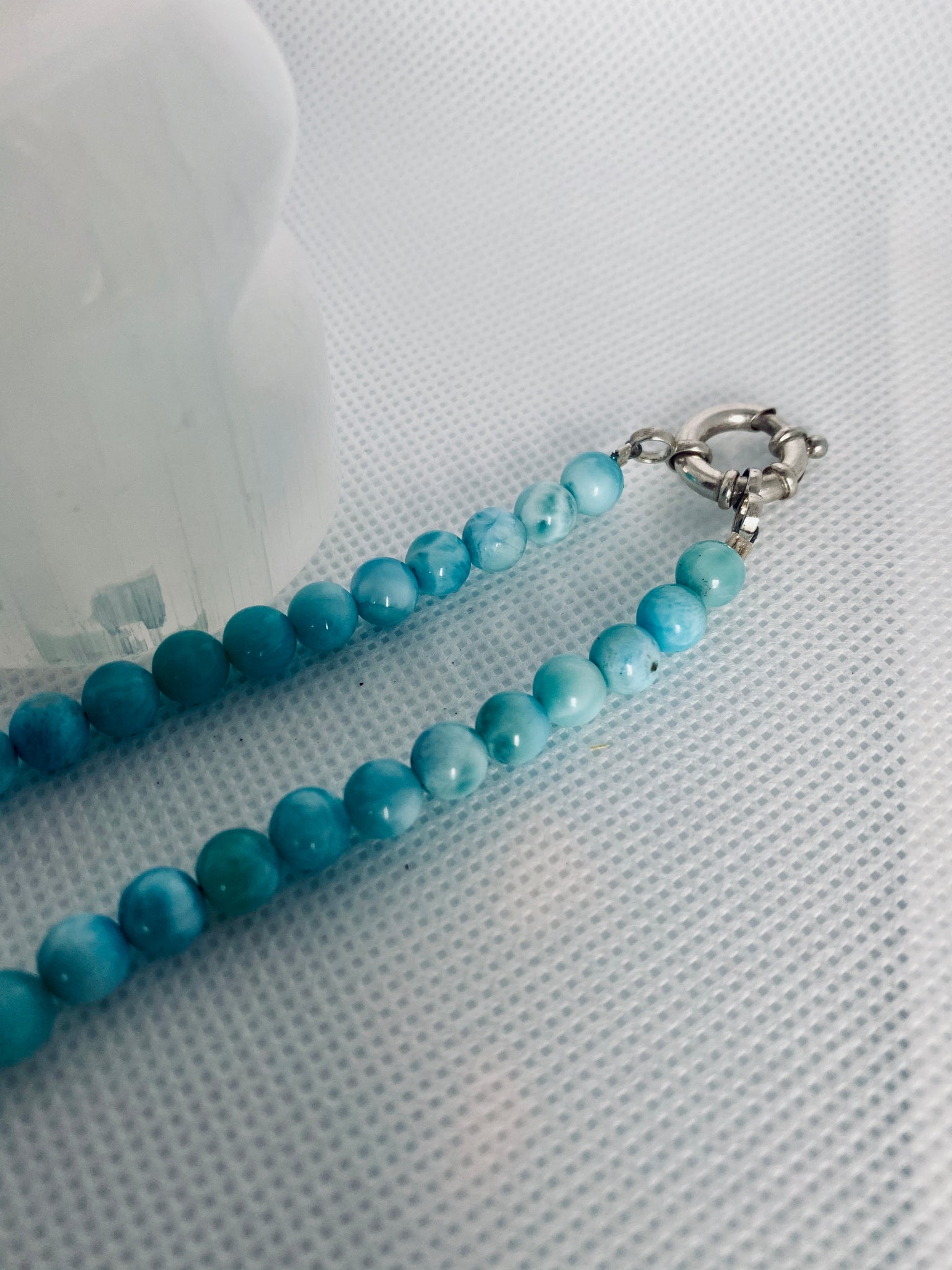 Larimar Round Bead Necklace with Heart