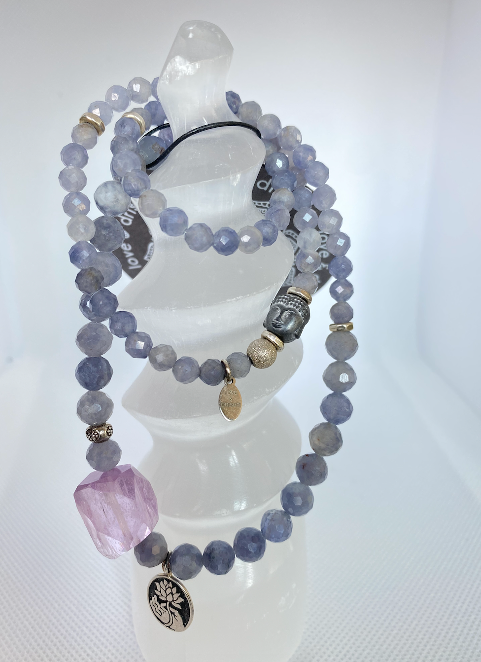 Iolite + Kunzute Wrap Bracelet with charms