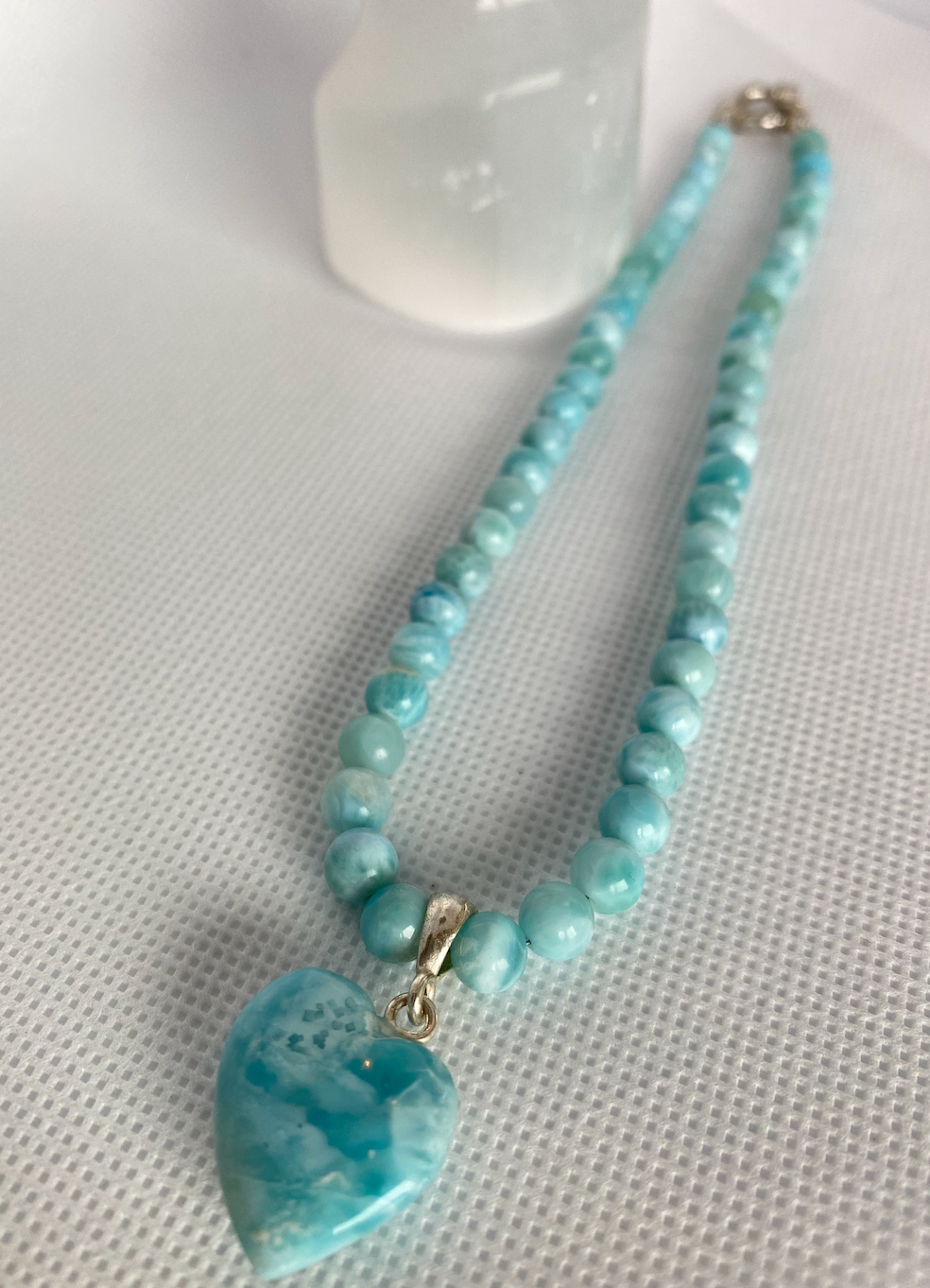Larimar Round Bead Necklace with Heart