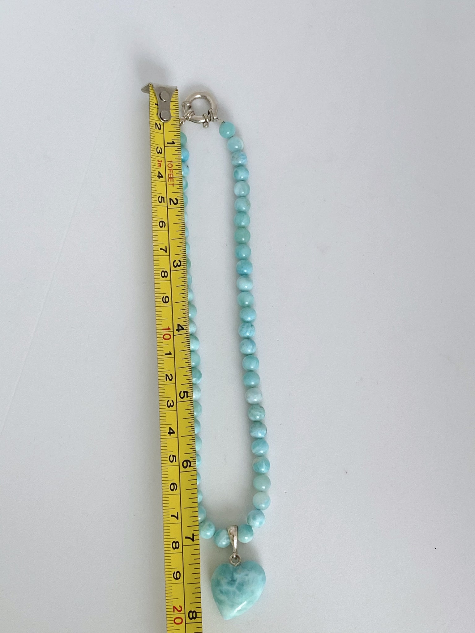 Larimar Round Bead Necklace with Heart