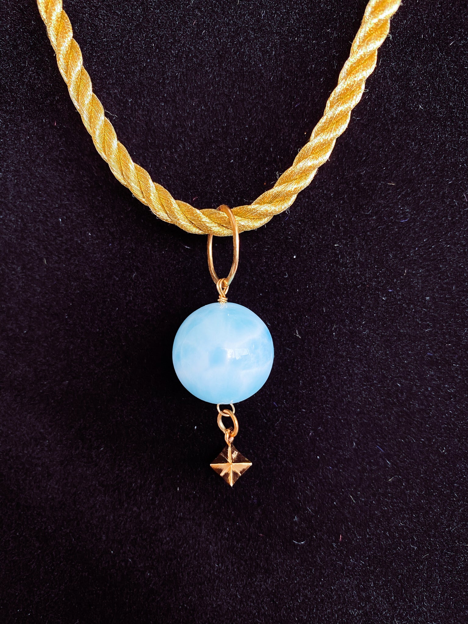 Larimar Pendant with Merkaba & Gold Rope Necklace