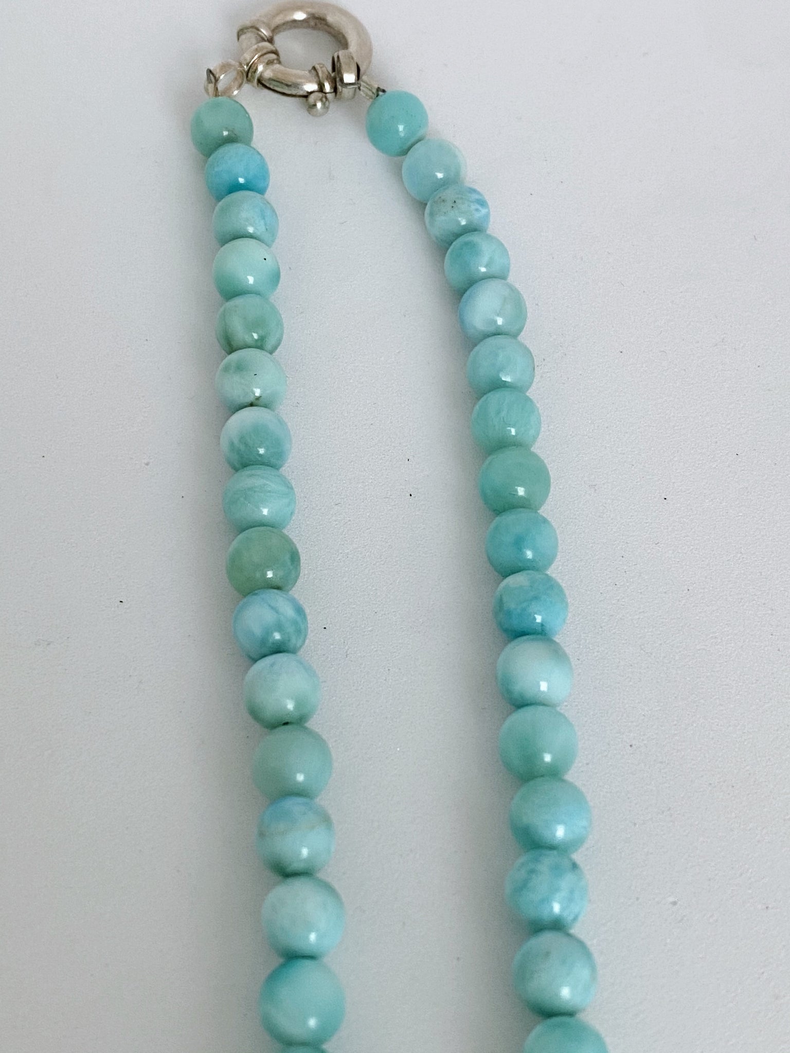 Larimar Round Bead Necklace with Heart