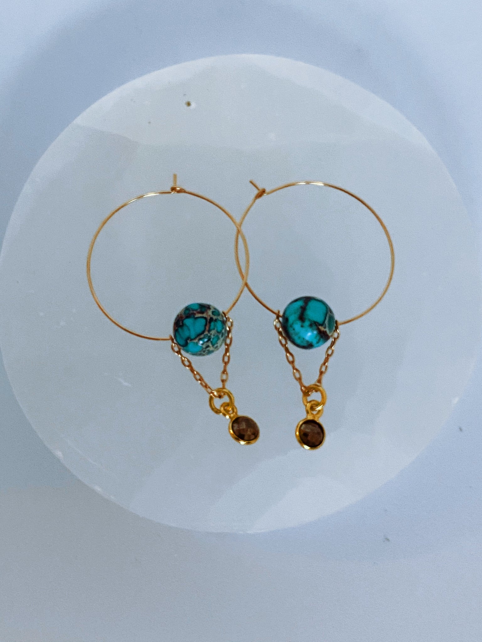 Turquoise Hoop Earrings with Pyrite