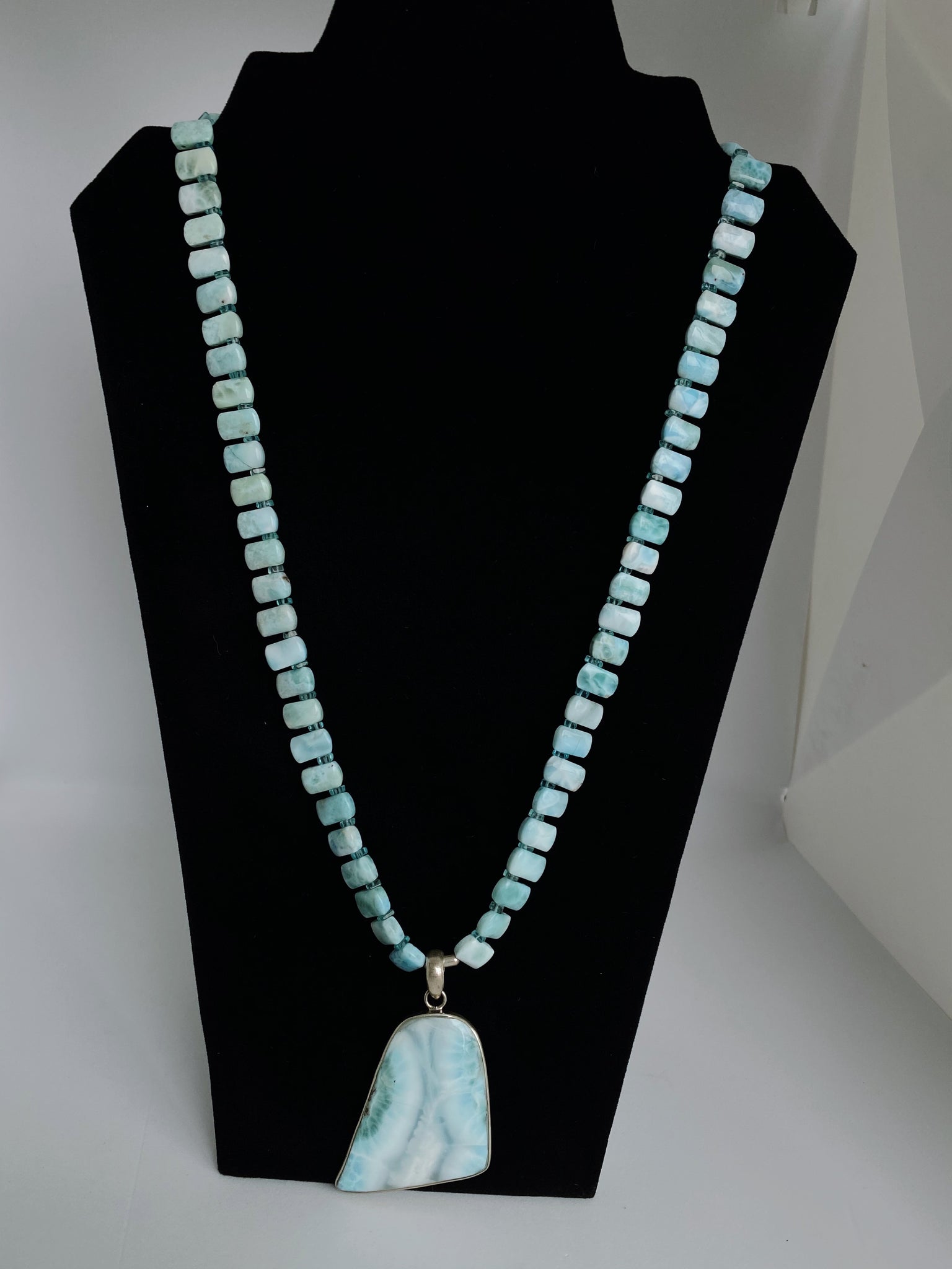 Larimar + Apatite + large charm - rectangle bead