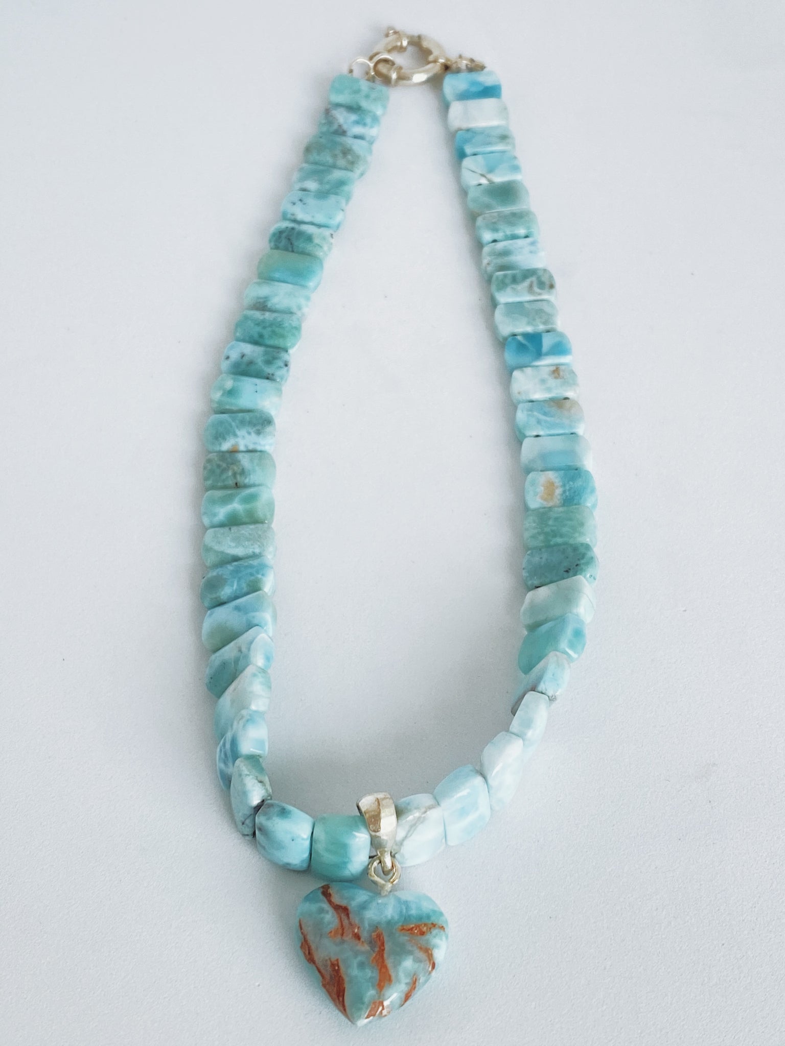 Larimar Choker with Heart - rectangle beads